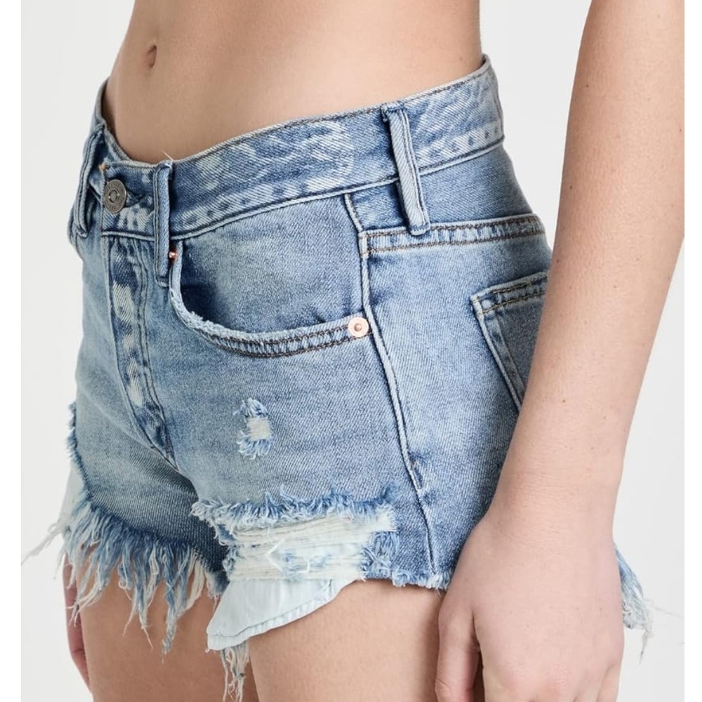 Free People Button Fly  Light‎ Blue Distressed Jean Shorts